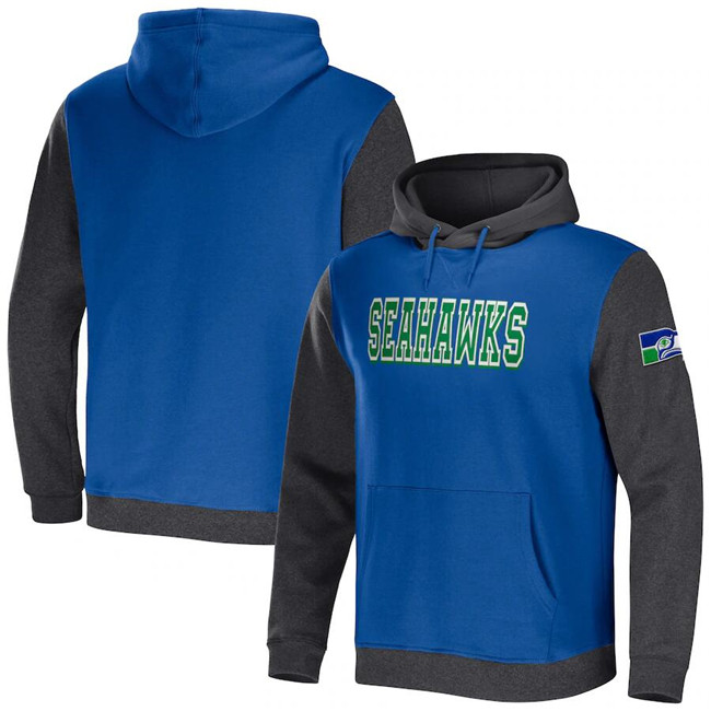 Men's Seattle Seahawks x Darius Rucker Collection Royal/Charcoal Colorblock Pullover Hoodie Men's Seattle Seahawks x Darius Rucker Collection Royal/Charcoal Colorblock Pullover Hoodie